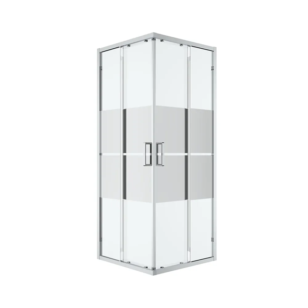 GoodHome Portes de douche coulissantes accès d'angle l.80 x L.80 x H.195 cm, bandes miroir, profilés alu chrome, Ledava