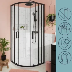 Porte De Douche|GoodHome Portes de douche coulissantes accès d'angle quart de cercle l.90 x L.90 x H.195 cm, verre transparent, profilés alu noir, Ledava