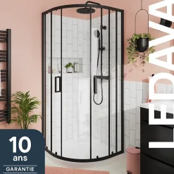 Porte De Douche|GoodHome Portes de douche coulissantes accès d'angle quart de cercle l.90 x L.90 x H.195 cm, verre transparent, profilés alu noir, Ledava