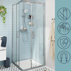 Porte De Douche|GoodHome Portes de douche coulissantes accès d'angle l.80 x L.80 x H.195 cm, verre transparent, profilés alu chrome, Ledava