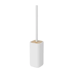 Accessoire Wc|GoodHome Pot à balai WC en céramique et bambou, blanc, Cervia