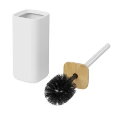 Accessoire Wc|GoodHome Pot à balai WC en céramique et bambou, blanc, Cervia