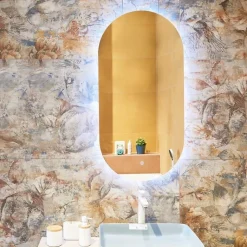 Naturel Project 60x120 cm miroir suspendu ovale avec éclairage LED 3 couleurs, film chauffant anti-buée et capteur (ZPROV12060LED)