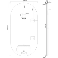 Naturel Project 60x120 cm miroir suspendu ovale avec éclairage LED 3 couleurs, film chauffant anti-buée et capteur (ZPROV12060LED)