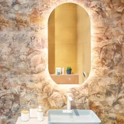 Naturel Project 60x120 cm miroir suspendu ovale avec éclairage LED 3 couleurs, film chauffant anti-buée et capteur (ZPROV12060LED)