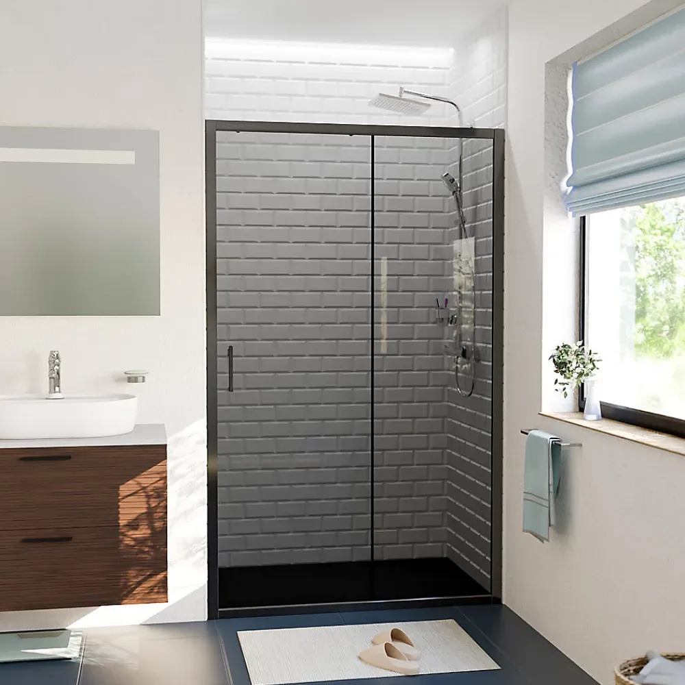 Ceramica PURA Porte de douche 100x195cm coulissante anticalcaire avec profilés Noir mat (CERAHP100BGG)