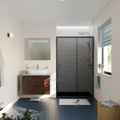 Ceramica PURA Porte de douche 100x195cm coulissante anticalcaire avec profilés Noir mat (CERAHP100BGG)