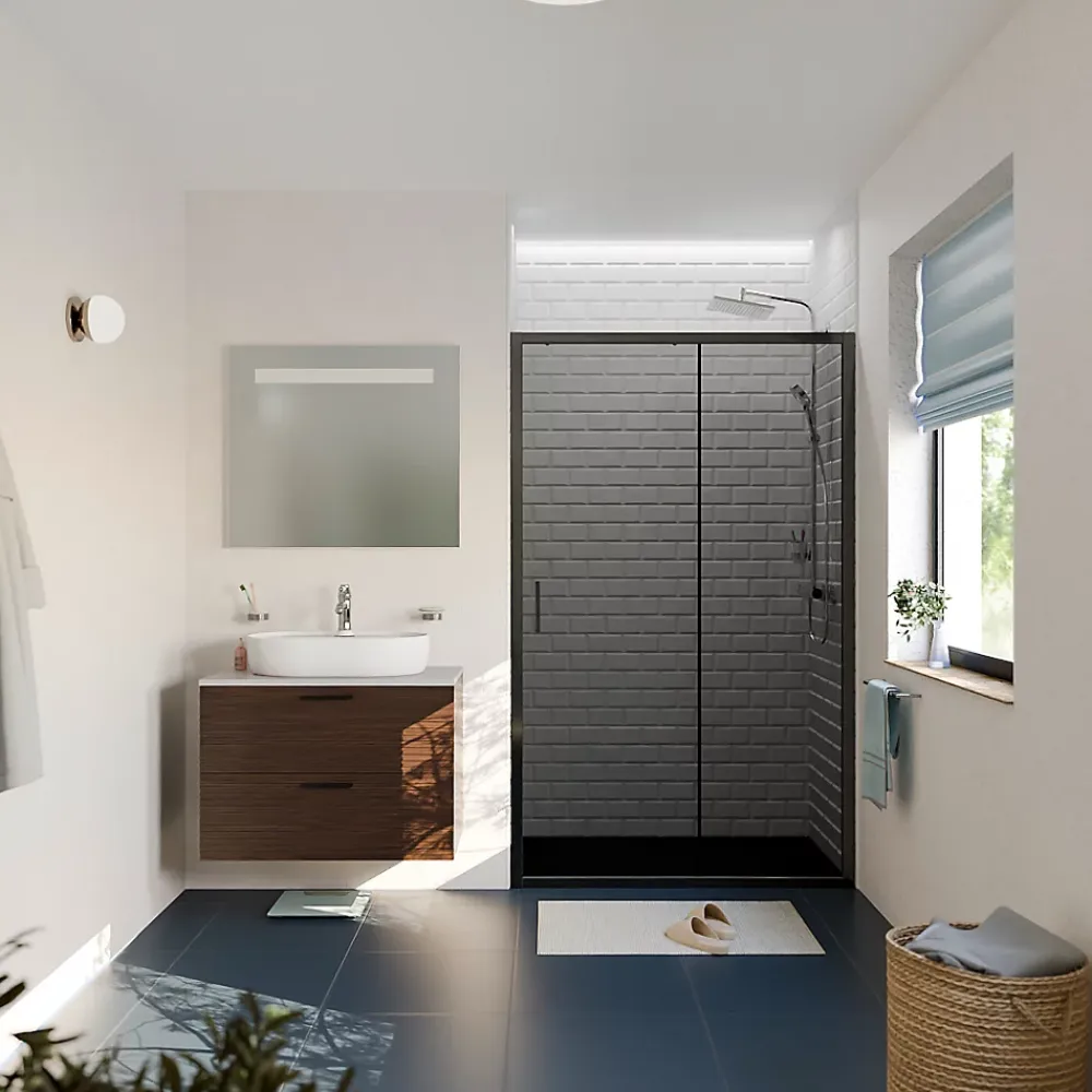 Ceramica PURA Porte de douche 100x195cm coulissante anticalcaire avec profilés Noir mat (CERAHP100BGG)