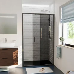 Ceramica PURA Porte de douche 100x195cm coulissante anticalcaire avec profilés Noir mat (CERAHP100BGG)