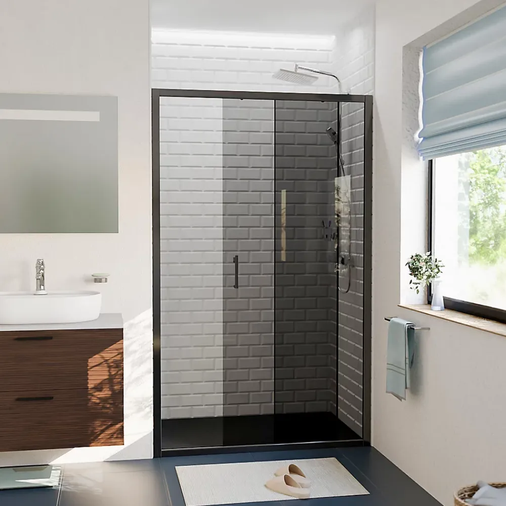 Ceramica PURA Porte de douche 100x195cm coulissante anticalcaire avec profilés Noir mat (CERAHP100BGG)