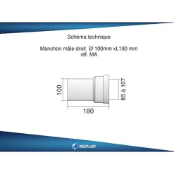 Chasse D'Eau|Regiplast Raccord - Pipe droite mâle - 100mm - Couleur blanche - Idéale pour installations sanitaires