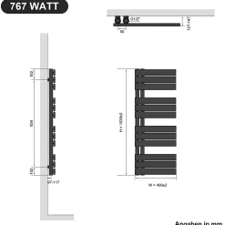 Sèche-Serviettes Mixte|Sirhona Radiateur à eau chaude Salle de bain Sèche-serviettes 1000x400x62mm - Vertical -Gris