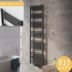 Sèche-Serviettes Mixte|Sirhona Radiateur à eau chaude Salle de bain Sèche-serviettes 1800x500x30mm - Vertical -Gris