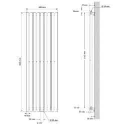 Luxebath Radiateur à Panneaux Design Stella, 1800 x 480 mm, Anthracite, avec Connexion Central, Plat, Vertical, Monocouche