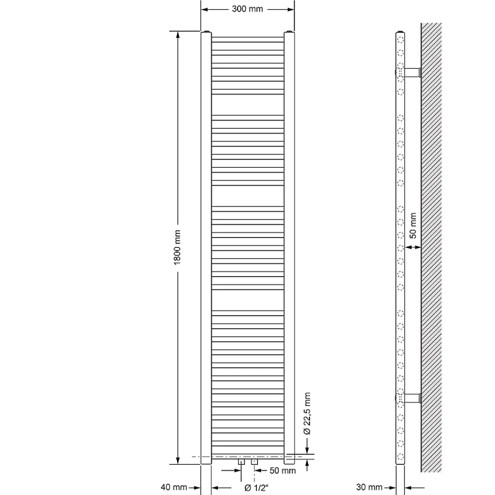Luxebath Radiateur de Salle de Bain Design Sahara, 300 x 1800 mm, Blanc, Forme Droit