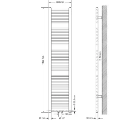 Luxebath Radiateur de Salle de Bain - 300 x 1800 mm - Blanc - Droit avec Raccordement Central