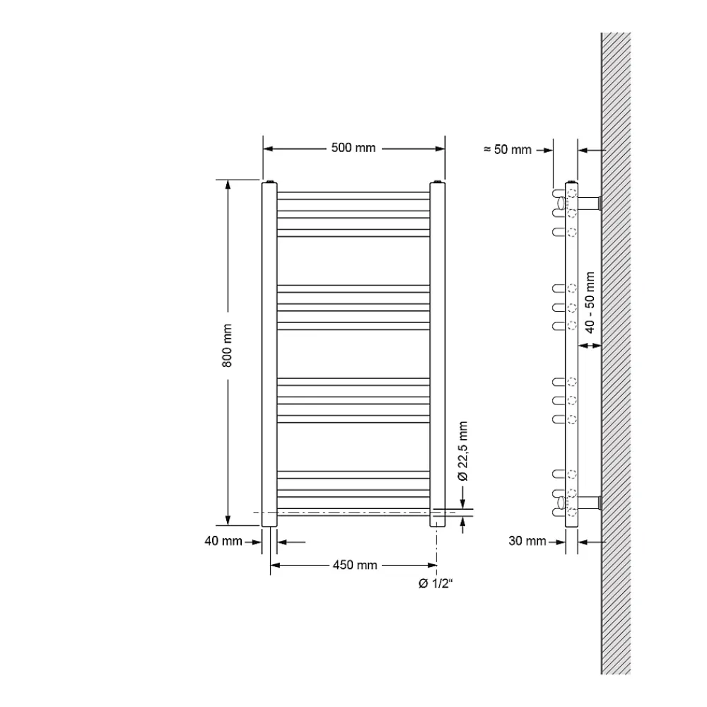 Luxebath Radiateur de Salle de Bain Design Sahara, 500x800 mm, Noir Mat, Forme Courbé