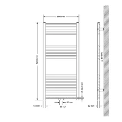 Sèche-Serviettes Mixte|Luxebath Radiateur de Salle de Bain Design Sahara, 600 x 1200 mm, Blanc, Forme Droit