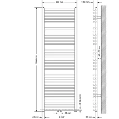 Sèche-Serviettes Mixte|Luxebath Radiateur de Salle de Bain Design Sahara, 600 x 1800 mm, Blanc, Forme Courbé