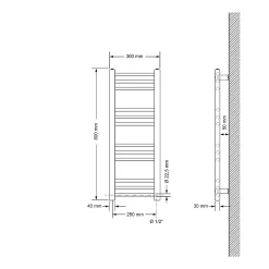 Luxebath Radiateur de Salle de Bain Design Sahara, 300 x 800 mm, Noir Mat, Forme Droite
