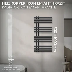 Sèche-Serviettes Eau Chaude|Luxebath Radiateur de salle de bain - 500 x 1000 mm - anthracite - radiateur sèche-serviettes - pas électrique