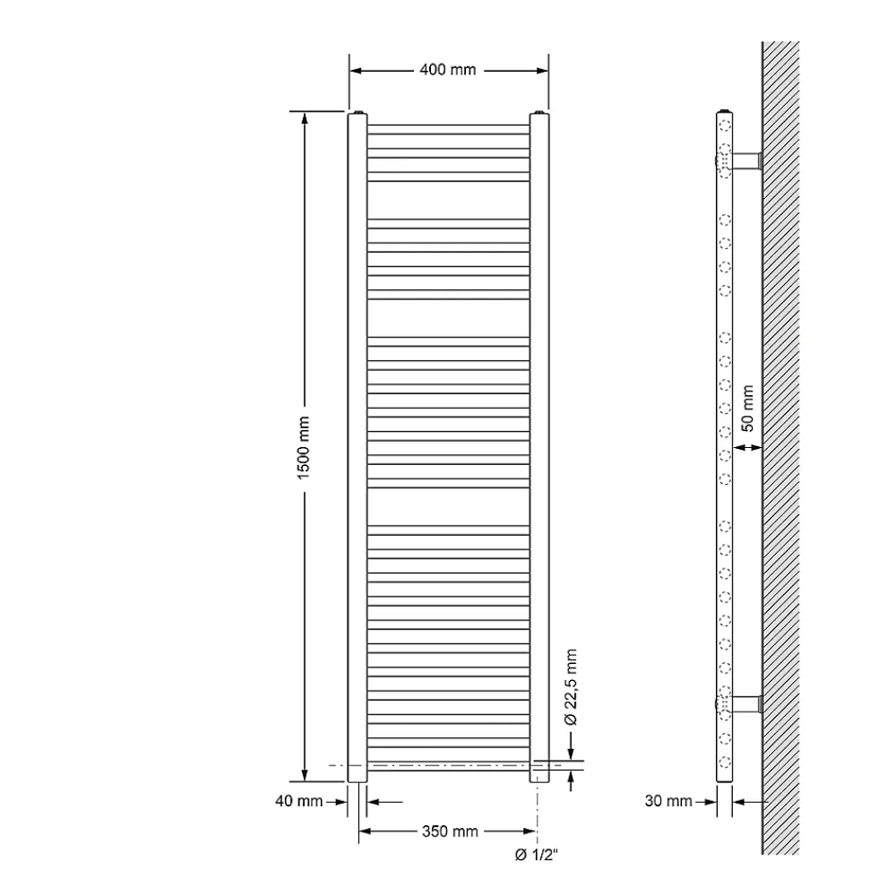 Luxebath Radiateur de Salle de Bain Design Sahara, 400x1500 mm, Anthracite, Forme Droite