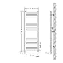 Luxebath Radiateur de Salle de Bain Design Sahara, 400 x 1200 mm, Noir Mat, Forme Droite
