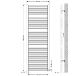 Luxebath Radiateur de Salle de Bain Design Sahara, 600 x 1800 mm, Blanc, Forme Droite
