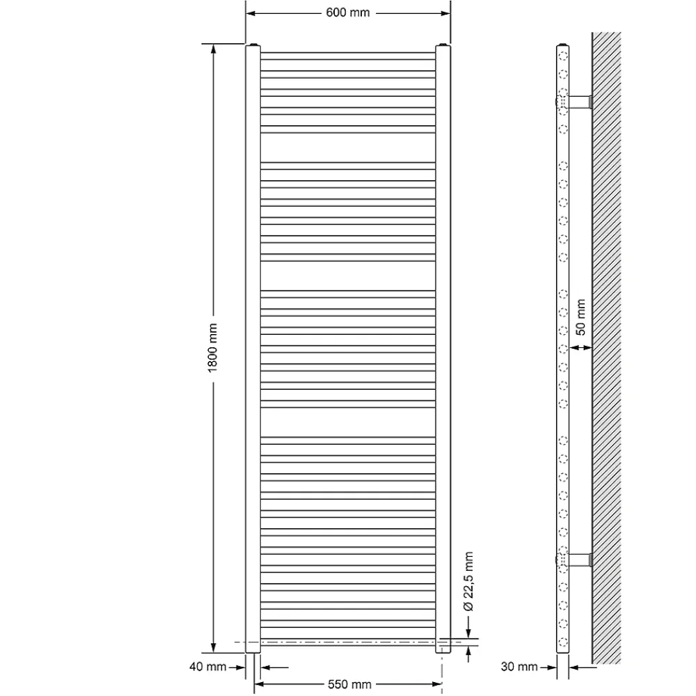 Luxebath Radiateur de Salle de Bain Design Sahara, 600 x 1800 mm, Blanc, Forme Droite