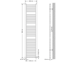 Sèche-Serviettes Mixte|Luxebath Radiateur de Salle de Bain Design Sahara, 300 x 1800 mm, Blanc, Forme Droite