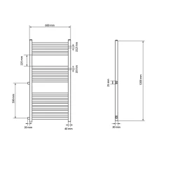 Luxebath Radiateur Design Sahara - 600 x 1200 mm - Blanc - avec Raccord Latéral 500 mm - Sèche-Serviettes Rénovation pour Salle de Bain