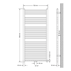 Sèche-Serviettes Eau Chaude|Luxebath Radiateur Design Sahara Non Électrique - 750 x 1500 mm - Anthracite - Connexion Central - sans Kit de Raccordement - Forme Courbé