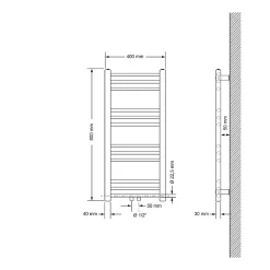 Sèche-Serviettes Eau Chaude|Luxebath Radiateur Design Sahara Non Electrique - 400 x 800 mm - Blanc - Connexion Central - sans Kit de Raccordement - Forme Droit