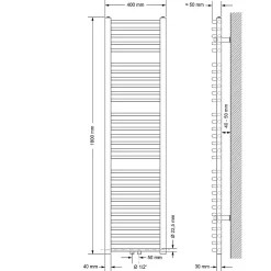 Sèche-Serviettes Eau Chaude|Luxebath Radiateur Design Sahara Non Electrique - 400 x 1800 mm - Blanc - Connexion Central - sans Kit de Raccordement - Forme Courbé