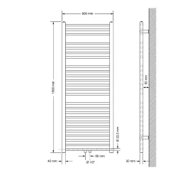 Sèche-Serviettes Eau Chaude|Luxebath Radiateur Design Sahara Non Electrique - 600 x 1500 mm - Anthracite - Connexion Central - sans Kit de Raccordement