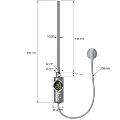 Sèche-Serviettes Mixte|Luxebath Radiateur Electrique Sahara 500x800 mm, Chrome, Sèche-Serviettes en Panneau, Raccordement Latéral Courbé, Barre Chauffante