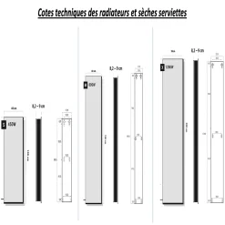 Onbath'S Radiateur electrique 800W vertical 180x40 cm resine aspect ardoise gris clair