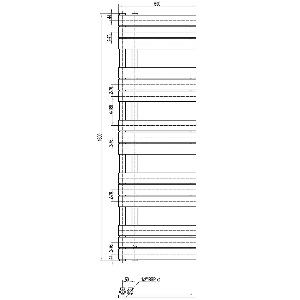 Bernstein Radiateur et sèche-serviettes design D16G gris anthracite, raccord gauche ou droite - 160x50cm, Sans kit de connexion