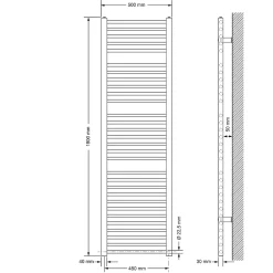 Sèche-Serviettes Mixte|Luxebath Radiateur salle de bain 500x1800 mm blanc recordement central sèche-serviettes
