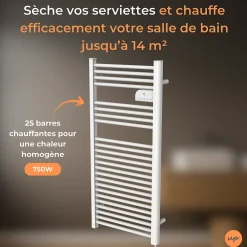 Sèche-Serviettes Électrique|Cosy up Radiateur sèche serviettes électriques à inertie sèche barres rondes 750W thermostat programmable Cosyup Olen Blanc Garantie 3 ans