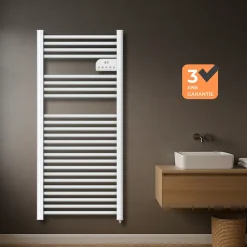 Sèche-Serviettes Électrique|Cosy up Radiateur sèche serviettes électriques à inertie sèche barres rondes 750W thermostat programmable Cosyup Olen Blanc Garantie 3 ans