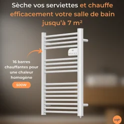 Sèche-Serviettes Électrique|Cosy up Radiateur sèche serviettes électriques à inertie sèche barres rondes 500W thermostat programmable Cosyup Olen Blanc Garantie 3 ans