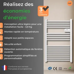 Sèche-Serviettes Électrique|Cosy up Radiateur sèche serviettes électriques à inertie sèche barres rondes 500W thermostat programmable Cosyup Olen Blanc Garantie 3 ans