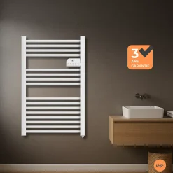 Sèche-Serviettes Électrique|Cosy up Radiateur sèche serviettes électriques à inertie sèche barres rondes 500W thermostat programmable Cosyup Olen Blanc Garantie 3 ans