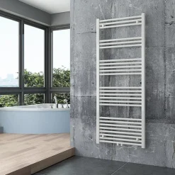 Bernstein Radiateur sèche-serviettes 150x60cm design salle de bain en laiton, Blanc, R18W, Sans porte-serviette, avec kit connexion blanc