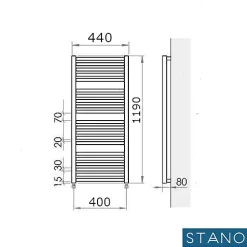 Stano Radiateur sèche-serviettes eau chaude design BERYL 115 x 44 cm noir mat