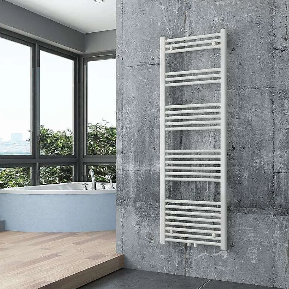 Sèche-Serviettes Eau Chaude|Bernstein Radiateur sèche-serviettes 150x50cm design de salle de bain en laiton - Blanc - R18W - Sans porte-serviette ni kit de connexion
