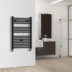 Sèche-Serviettes Eau Chaude|Kibath Radiateur sèche-serviettes circuit de chauffage 80 cm x 50 cm finition NOIR mat en acier