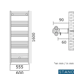 Stano Radiateur sèche-serviettes eau chaude CODA 160 x 60 cm beige mat