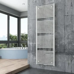 Bernstein Radiateur sèche-serviettes 180x60cm design salle de bain en laiton, Blanc, R18W, Avec porte-serviette droit, Sans kit de connexion